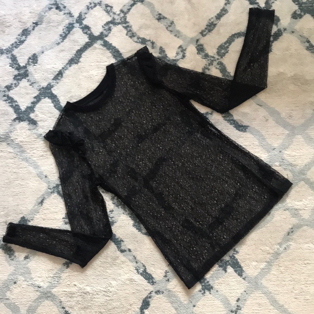 Black lace detail long sleeve top. XS